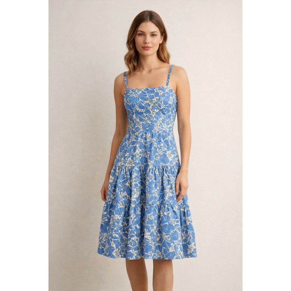 o.p.t Blue Floral Tiered Cotton Sundress Spaghetti Strap Size 6